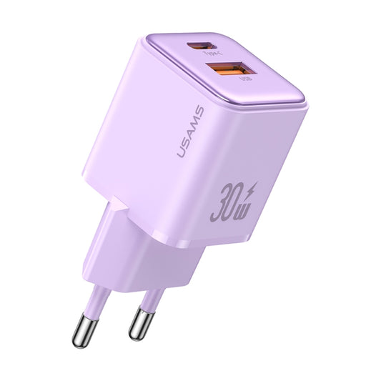 USAMS US-CC189 PD 30W USB+USB-C/Type-C Dual Port Electroplating Charger, EU Plug(Purple) - USB Charger by USAMS | Online Shopping South Africa | PMC Jewellery | Buy Now Pay Later Mobicred