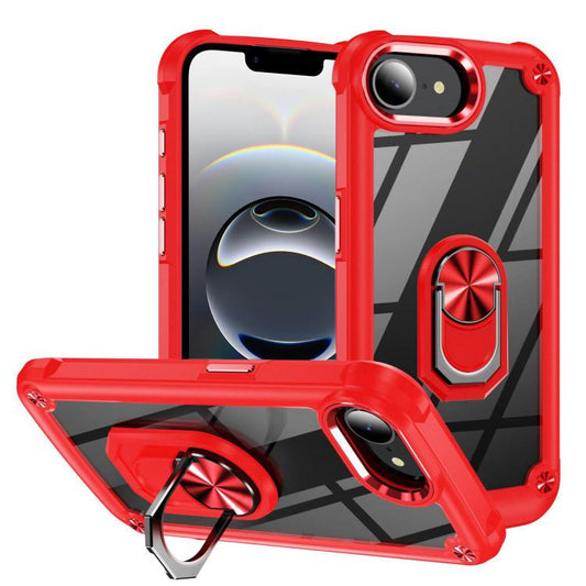 For iPhone 16e TPU + PC Lens Protection Phone Case with Ring Holder(Red) - iPhone 16e Cases by PMC Jewellery | Online Shopping South Africa | PMC Jewellery | Buy Now Pay Later Mobicred