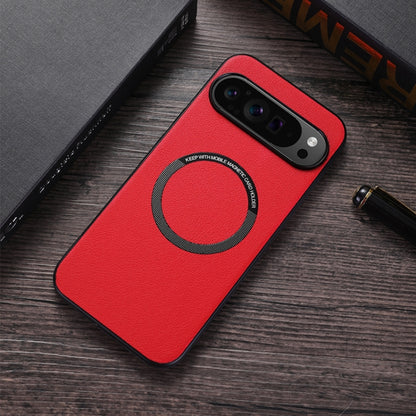 For Google Pixel 9 Magsafe Magnetic Ring Leather Texture Phone Case(Red) - Google Cases by PMC Jewellery | Online Shopping South Africa | PMC Jewellery | Buy Now Pay Later Mobicred