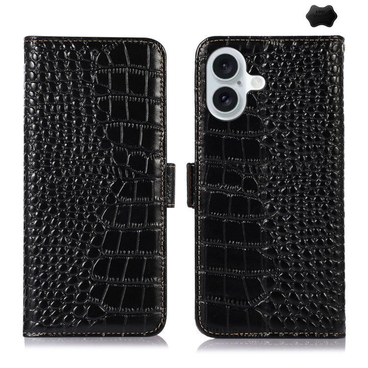 For iPhone 16 Plus Crocodile Top Layer Cowhide Leather Phone Case(Black) - free shipping - PMC TechLife - Order now!