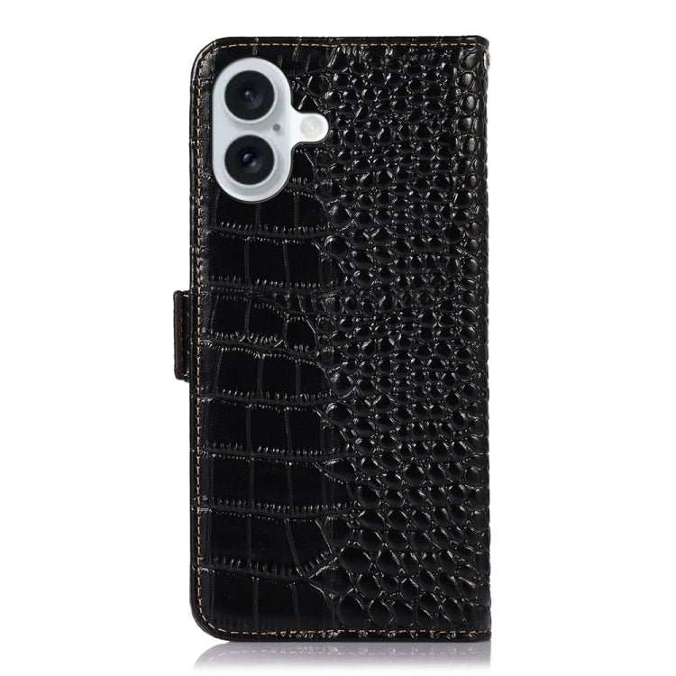 For iPhone 16 Plus Crocodile Top Layer Cowhide Leather Phone Case(Black) - free shipping - PMC TechLife - Order now!