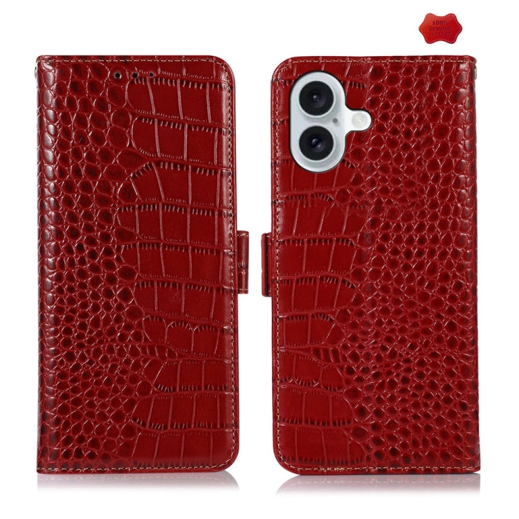 For iPhone 16 Plus Crocodile Top Layer Cowhide Leather Phone Case(Red) - free shipping - PMC TechLife - Order now!