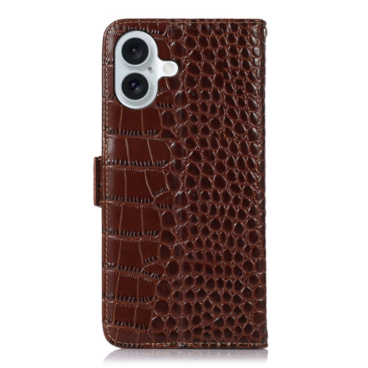 For iPhone 16 Plus Crocodile Top Layer Cowhide Leather Phone Case(Brown) - iPhone 16 Plus Cases by PMC Jewellery | Online Shopping South Africa | PMC Jewellery | Buy Now Pay Later Mobicred