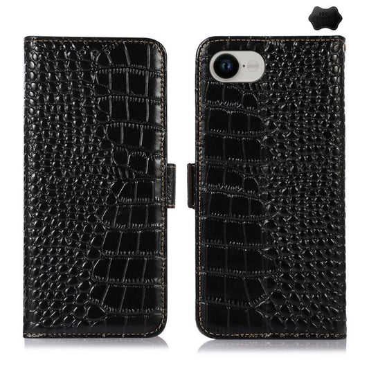 For iPhone 16e Crocodile Top Layer Cowhide Leather Phone Case(Black) - iPhone 16e Cases by PMC Jewellery | Online Shopping South Africa | PMC Jewellery | Buy Now Pay Later Mobicred