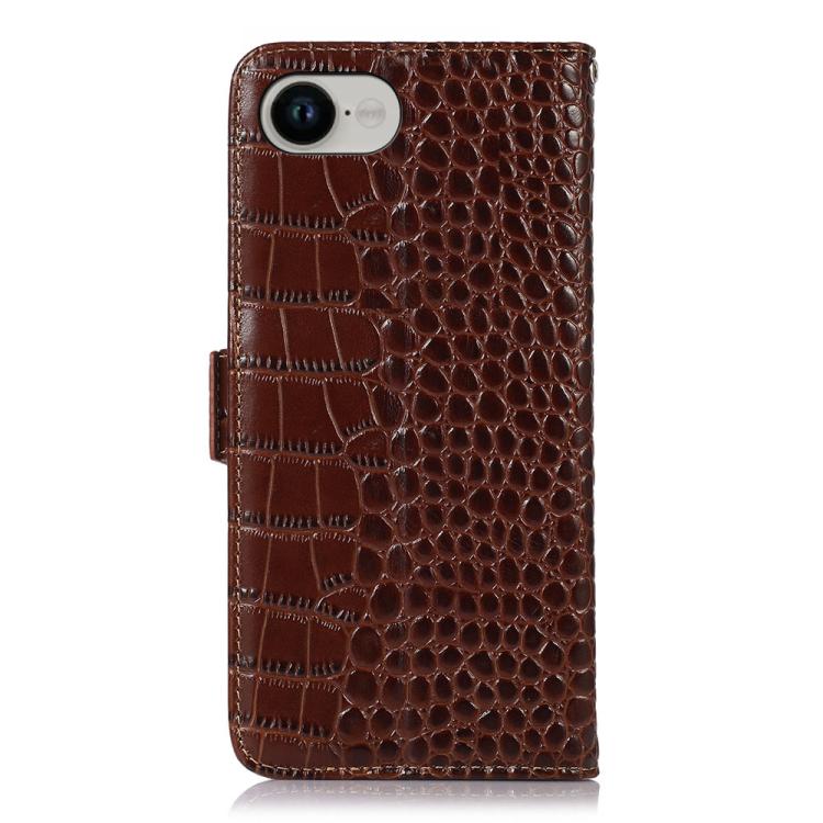 For iPhone 16e Crocodile Top Layer Cowhide Leather Phone Case(Brown) - iPhone 16e Cases by PMC TechLife | Online Shopping South Africa | PMC TechLife | Buy Now Pay Later Mobicred