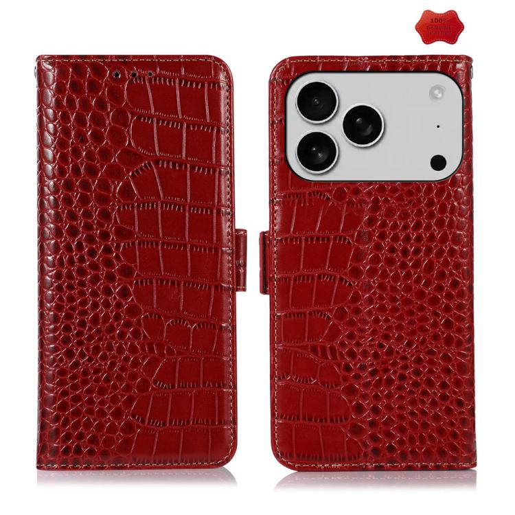 For iPhone 17 Pro Max Crocodile Top Layer Cowhide Leather Phone Case(Red) - free shipping - PMc TechLife - Order now!