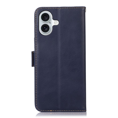 For iPhone 16 Plus Crazy Horse Top Layer Cowhide Leather Phone Case(Blue) - iPhone 16 Plus Cases by PMC Jewellery | Online Shopping South Africa | PMC Jewellery | Buy Now Pay Later Mobicred