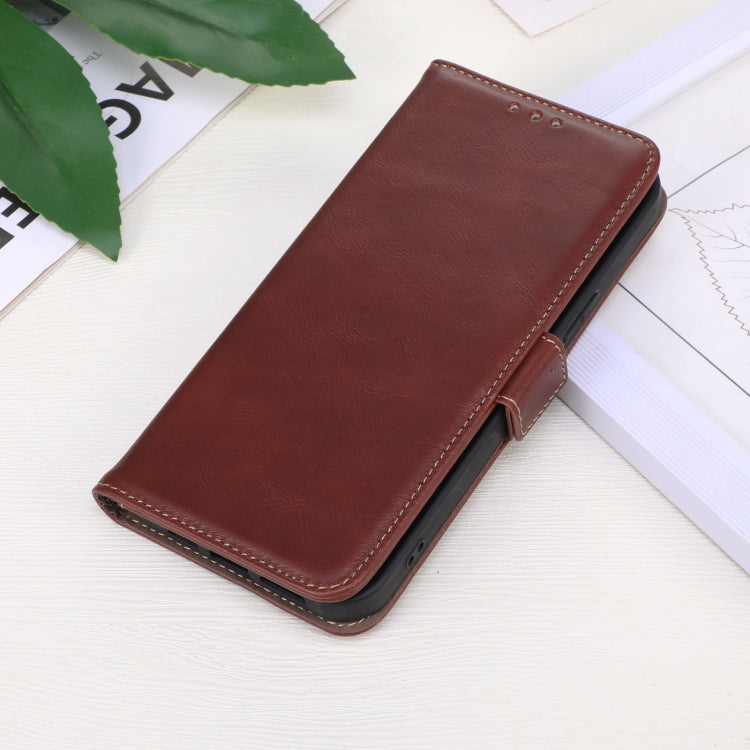 For iPhone 16 Plus Crazy Horse Top Layer Cowhide Leather Phone Case(Brown) - iPhone 16 Plus Cases by PMC TechLife | Online Shopping South Africa | PMC TechLife | Buy Now Pay Later Mobicred