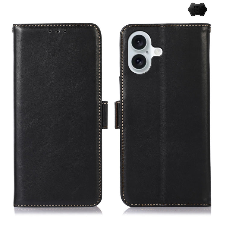 For iPhone 16 Crazy Horse Top Layer Cowhide Leather Phone Case(Black) - free shipping - PMC TechLife - Order now!