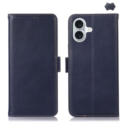 For iPhone 16 Crazy Horse Top Layer Cowhide Leather Phone Case(Blue) - iPhone 16 Cases by PMC Jewellery | Online Shopping South Africa | PMC Jewellery | Buy Now Pay Later Mobicred