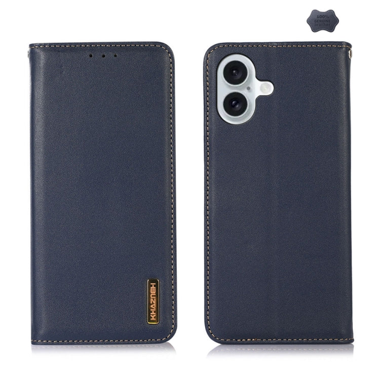 For iPhone 16 Plus KHAZNEH Nappa Top Layer Cowhide Leather Phone Case(Blue) - iPhone 16 Plus Cases by PMC TechLife | Online Shopping South Africa | PMC TechLife | Buy Now Pay Later Mobicred