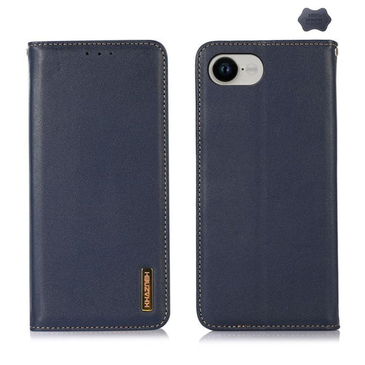 For iPhone 16e KHAZNEH Nappa Top Layer Cowhide Leather Phone Case(Blue) - iPhone 16e Cases by PMC Jewellery | Online Shopping South Africa | PMC Jewellery | Buy Now Pay Later Mobicred