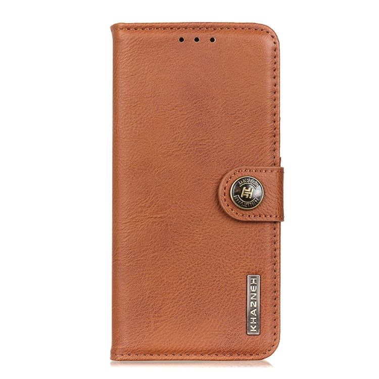 For iPhone 16 KHAZNEH Cowhide Texture Horizontal Flip Leather Phone Case(Brown) - iPhone 16 Cases by PMC TechLife | Online Shopping South Africa | PMC TechLife | Buy Now Pay Later Mobicred