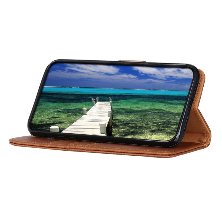 For iPhone 16 Plus KHAZNEH Cowhide Texture Horizontal Flip Leather Phone Case(Brown) - iPhone 16 Plus Cases by PMC TechLife | Online Shopping South Africa | PMC TechLife | Buy Now Pay Later Mobicred