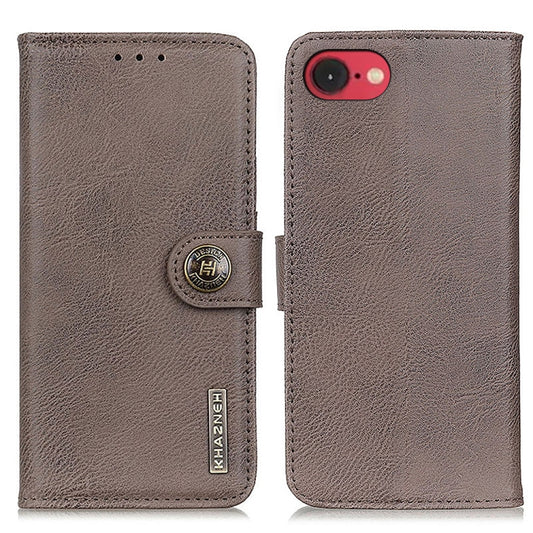 For iPhone 16e KHAZNEH Cowhide Texture Horizontal Flip Leather Phone Case(Khaki) - iPhone 16e Cases by PMC Jewellery | Online Shopping South Africa | PMC Jewellery | Buy Now Pay Later Mobicred