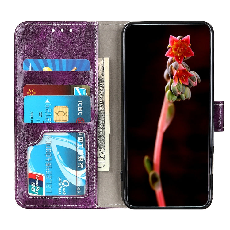 For iPhone 16 Retro Crazy Horse Texture Horizontal Flip Leather Phone Case(Purple) - iPhone 16 Cases by PMC Jewellery | Online Shopping South Africa | PMC Jewellery | Buy Now Pay Later Mobicred