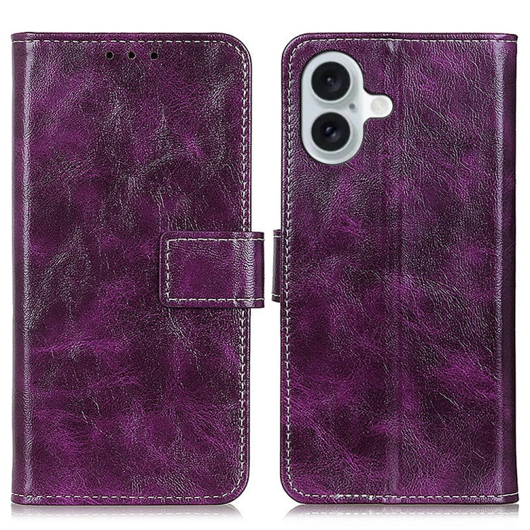 For iPhone 16 Plus Retro Crazy Horse Texture Horizontal Flip Leather Phone Case(Purple) - iPhone 16 Plus Cases by PMC TechLife | Online Shopping South Africa | PMC TechLife | Buy Now Pay Later Mobicred