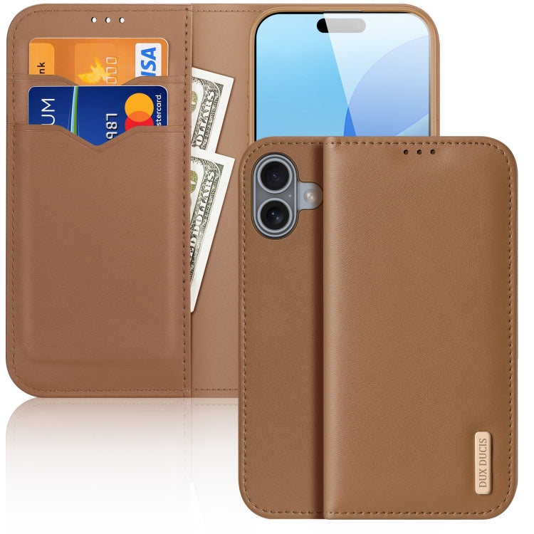 For iPhone 16 DUX DUCIS Hivo Series Cowhide + PU + TPU Flip Phone Case(Brown) - iPhone 16 Cases by DUX DUCIS | Online Shopping South Africa | PMC Jewellery | Buy Now Pay Later Mobicred