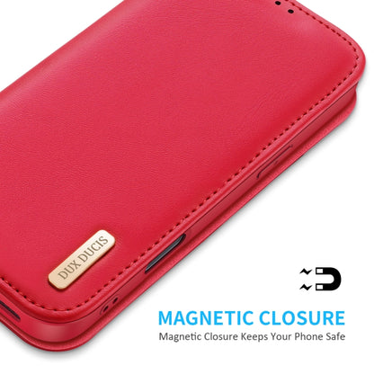 For iPhone 16 DUX DUCIS Hivo Series Cowhide + PU + TPU Flip Phone Case(Red) - iPhone 16 Cases by DUX DUCIS | Online Shopping South Africa | PMC Jewellery | Buy Now Pay Later Mobicred