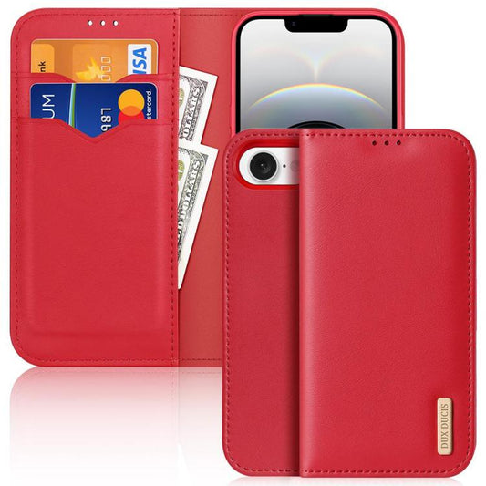 For iPhone 16e DUX DUCIS Hivo Series Cowhide + PU + TPU Flip Phone Case(Red) - iPhone 16e Cases by DUX DUCIS | Online Shopping South Africa | PMC Jewellery | Buy Now Pay Later Mobicred