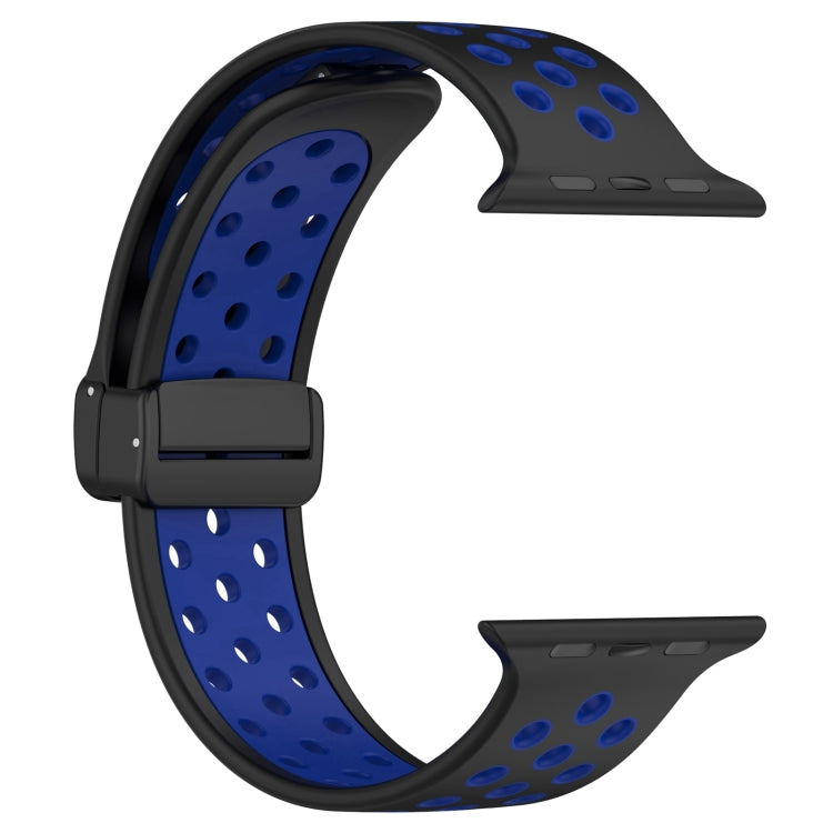 For Apple Watch SE 2023 40mm Magnetic Buckle Silicone Watch Band(Black Blue) - Watch Bands by PMC Jewellery | Online Shopping South Africa | PMC Jewellery