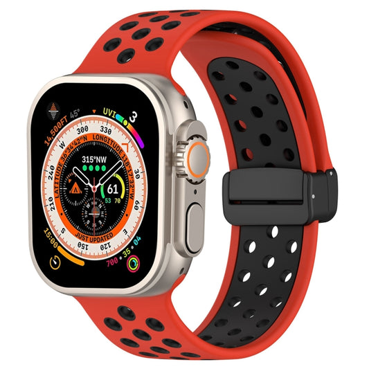 For Apple Watch SE 2023 40mm Magnetic Buckle Silicone Watch Band(Red Black) - Watch Bands by PMC Jewellery | Online Shopping South Africa | PMC Jewellery