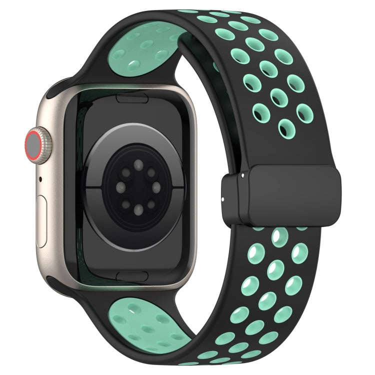 For Apple Watch Ultra 2 49mm Magnetic Buckle Silicone Watch Band(Black Cyan) - Watch Bands by PMC Jewellery | Online Shopping South Africa | PMC Jewellery