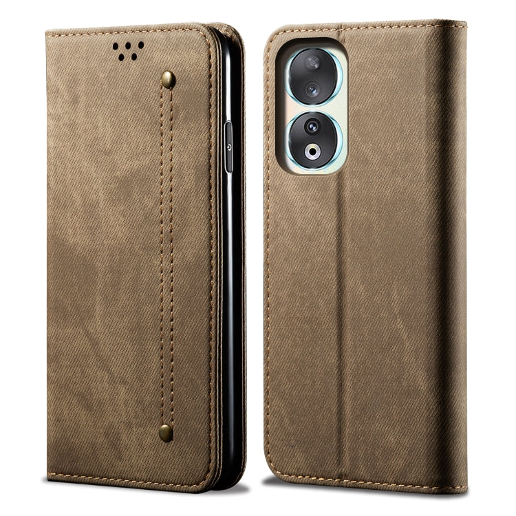 For Honor 90 Denim Texture Flip Leather Phone Case(Khaki) - Honor Cases by PMC TechLife | Online Shopping South Africa | PMC TechLife | Buy Now Pay Later Mobicred