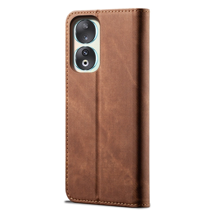 For Honor 90 Denim Texture Flip Leather Phone Case(Brown) - Honor Cases by PMC TechLife | Online Shopping South Africa | PMC TechLife | Buy Now Pay Later Mobicred