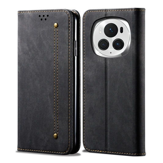 For Honor Magic6 Denim Texture Flip Leather Phone Case(Black) - Honor Cases by PMC Jewellery | Online Shopping South Africa | PMC Jewellery | Buy Now Pay Later Mobicred