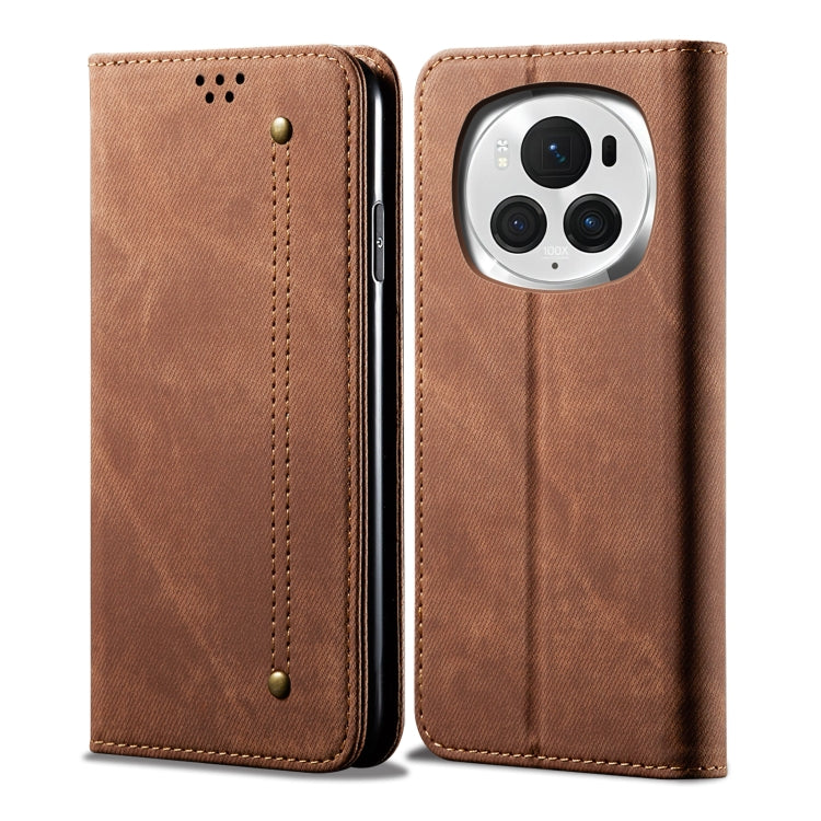 For Honor Magic6 Pro Denim Texture Flip Leather Phone Case(Brown) - Honor Cases by PMC Jewellery | Online Shopping South Africa | PMC Jewellery | Buy Now Pay Later Mobicred