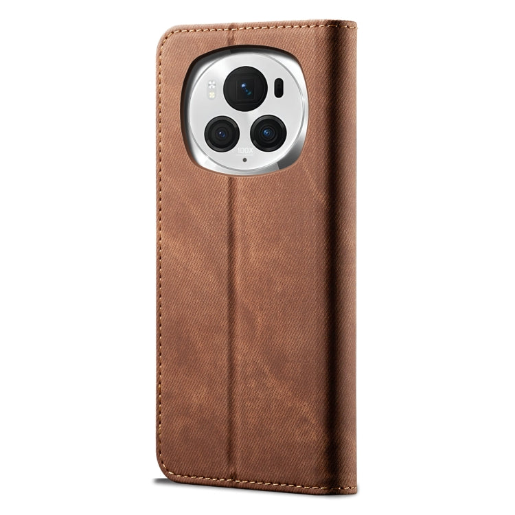 For Honor Magic6 Pro Denim Texture Flip Leather Phone Case(Brown) - Honor Cases by PMC Jewellery | Online Shopping South Africa | PMC Jewellery | Buy Now Pay Later Mobicred