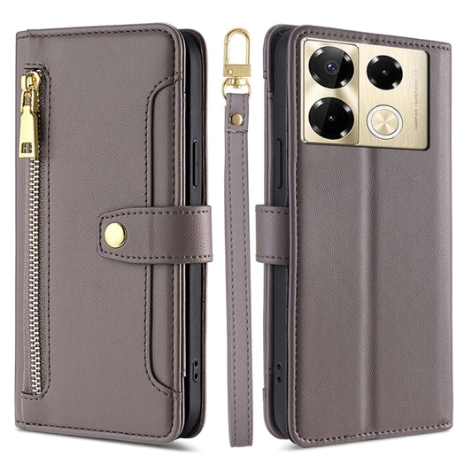 For Infinix Note 40 Pro 4G Sheep Texture Cross-body Zipper Wallet Leather Phone Case(Grey) - Infinix Cases by PMC Jewellery | Online Shopping South Africa | PMC Jewellery | Buy Now Pay Later Mobicred