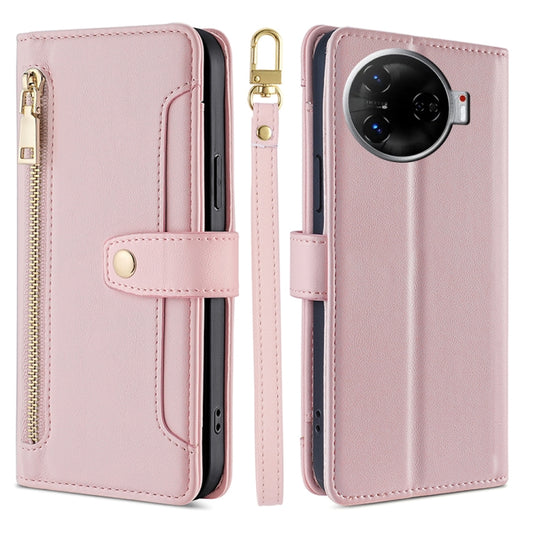 For Tecno Camon 30 Pro 5G Sheep Texture Cross-body Zipper Wallet Leather Phone Case(Pink) - Tecno Cases by PMC Jewellery | Online Shopping South Africa | PMC Jewellery | Buy Now Pay Later Mobicred