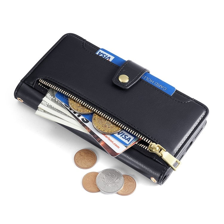 For Tecno Camon 30 Sheep Texture Cross-body Zipper Wallet Leather Phone Case(Black) - Tecno Cases by PMC TechLife | Online Shopping South Africa | PMC TechLife | Buy Now Pay Later Mobicred
