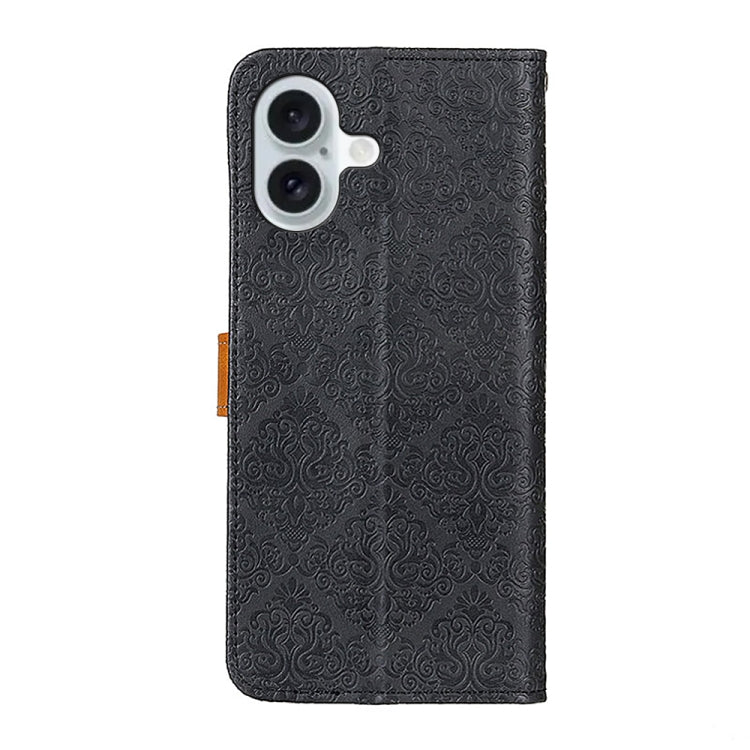 For iPhone 16 Plus European Floral Embossed Leather Phone Case(Black) - iPhone 16 Plus Cases by PMC Jewellery | Online Shopping South Africa | PMC Jewellery | Buy Now Pay Later Mobicred