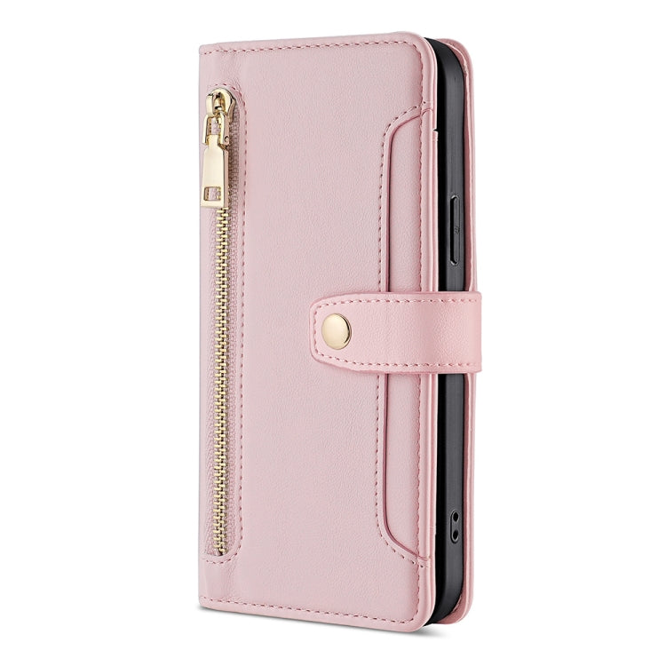 For Sharp Aqous Wish3 Sheep Texture Cross-body Zipper Wallet Leather Phone Case(Pink) - More Brand by PMC TechLife | Online Shopping South Africa | PMC TechLife | Buy Now Pay Later Mobicred