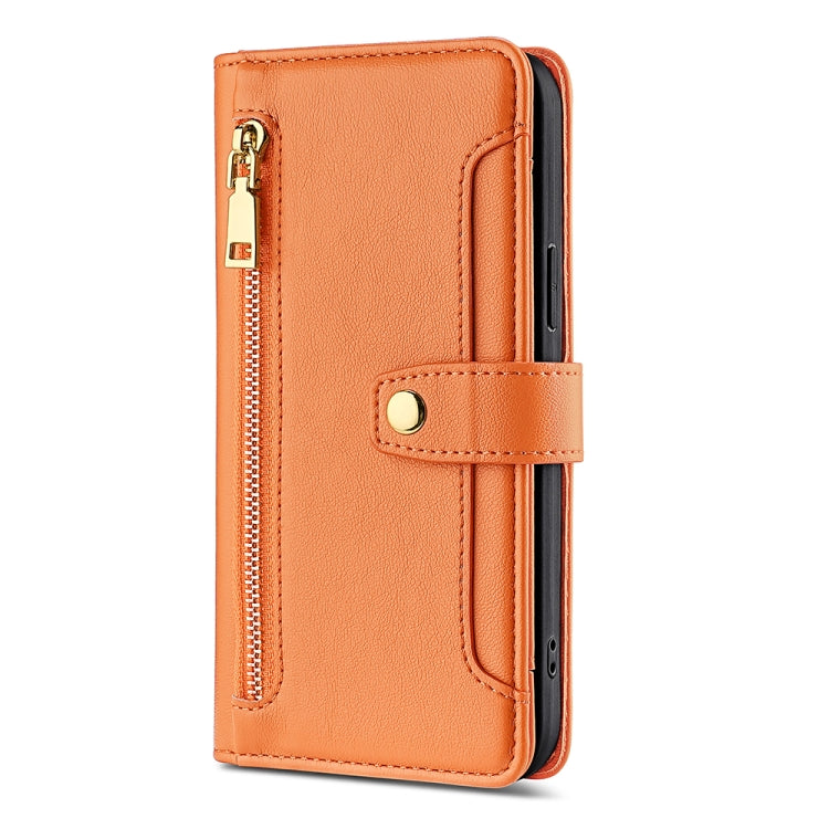 For Sharp Aquos R8 SH-52D Sheep Texture Cross-body Zipper Wallet Leather Phone Case(Orange) - More Brand by PMC TechLife | Online Shopping South Africa | PMC TechLife | Buy Now Pay Later Mobicred