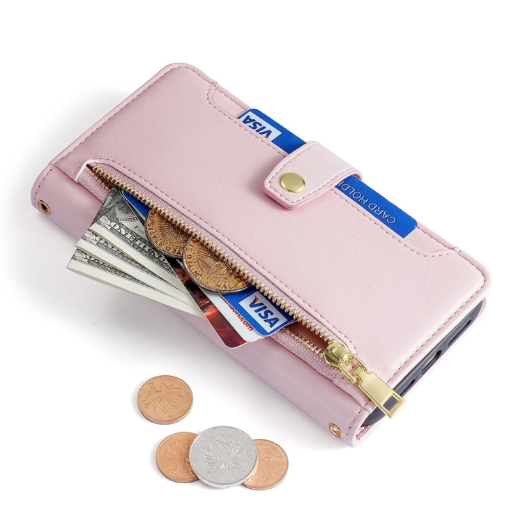 For Sharp Aquos sense8 Sheep Texture Cross-body Zipper Wallet Leather Phone Case(Pink) - More Brand by PMC TechLife | Online Shopping South Africa | PMC TechLife | Buy Now Pay Later Mobicred