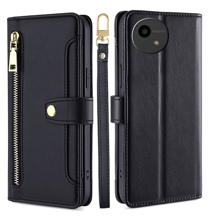 For Sharp Aquos Wish4 Sheep Texture Cross-body Zipper Wallet Leather Phone Case(Black) - More Brand by PMC TechLife | Online Shopping South Africa | PMC TechLife | Buy Now Pay Later Mobicred