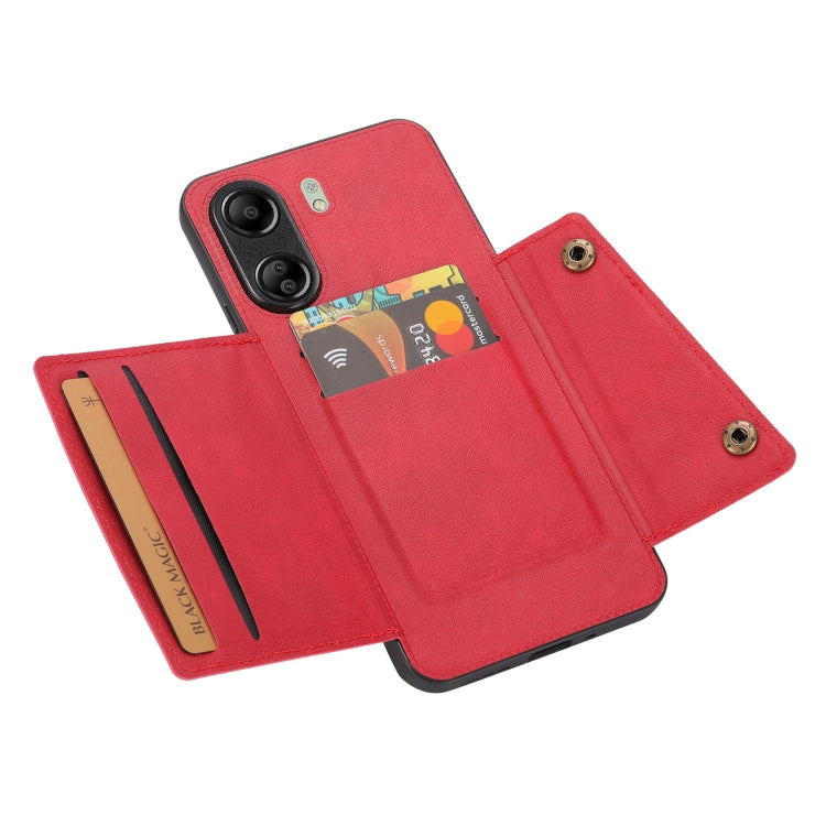 For Xiaomi Redmi 13C 4G / Poco C65 Double Buckle Card Slots Magnetic Phone Case(Red) - 13C Cases by PMC Jewellery | Online Shopping South Africa | PMC Jewellery | Buy Now Pay Later Mobicred