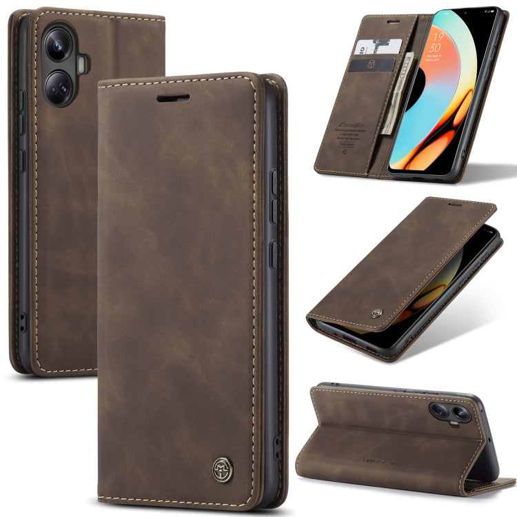 For Realme 10 Pro+ CaseMe 013 Multifunctional Horizontal Flip Leather Phone Case(Coffee) - Realme Cases by CaseMe | Online Shopping South Africa | PMC Jewellery | Buy Now Pay Later Mobicred