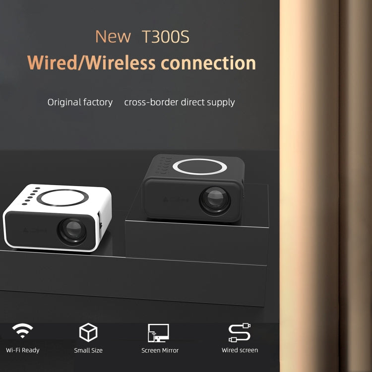 T300S 320x240 24ANSI Lumens Mini LCD Projector Supports Wired & Wireless Same Screen, Specification:UK Plug(Black) - Mini Projector by PMC TechLife | Online Shopping South Africa | PMC TechLife | Buy Now Pay Later Mobicred