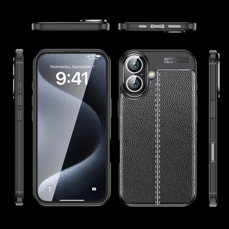 For iPhone 16 Plus Litchi Texture Shockproof TPU Phone Case(Black) - iPhone 16 Plus Cases by PMC TechLife | Online Shopping South Africa | PMC TechLife | Buy Now Pay Later Mobicred