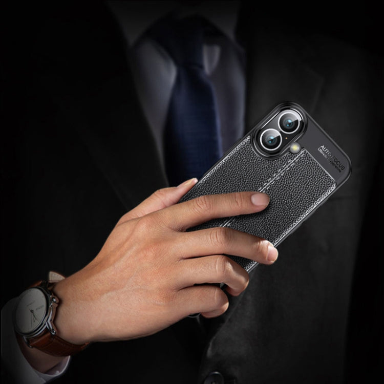 For iPhone 16 Plus Litchi Texture Shockproof TPU Phone Case(Black) - iPhone 16 Plus Cases by PMC TechLife | Online Shopping South Africa | PMC TechLife | Buy Now Pay Later Mobicred