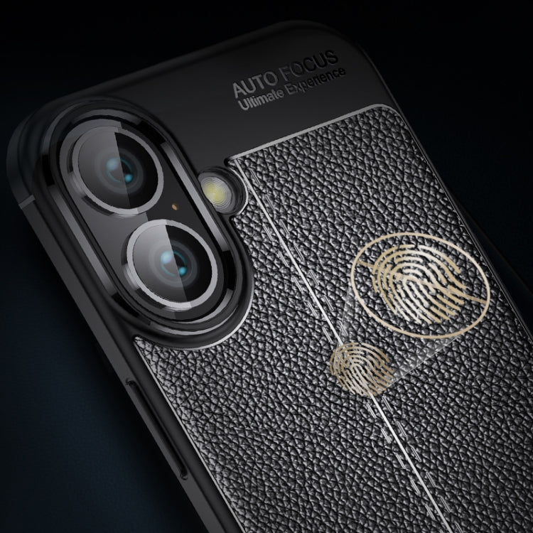 For iPhone 16 Litchi Texture Shockproof TPU Phone Case(Black) - iPhone 16 Cases by PMC TechLife | Online Shopping South Africa | PMC TechLife | Buy Now Pay Later Mobicred
