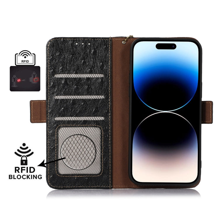 For Nokia XR21 Ostrich Pattern Genuine Leather RFID Phone Case(Black) - Nokia Cases by PMC TechLife | Online Shopping South Africa | PMC TechLife | Buy Now Pay Later Mobicred
