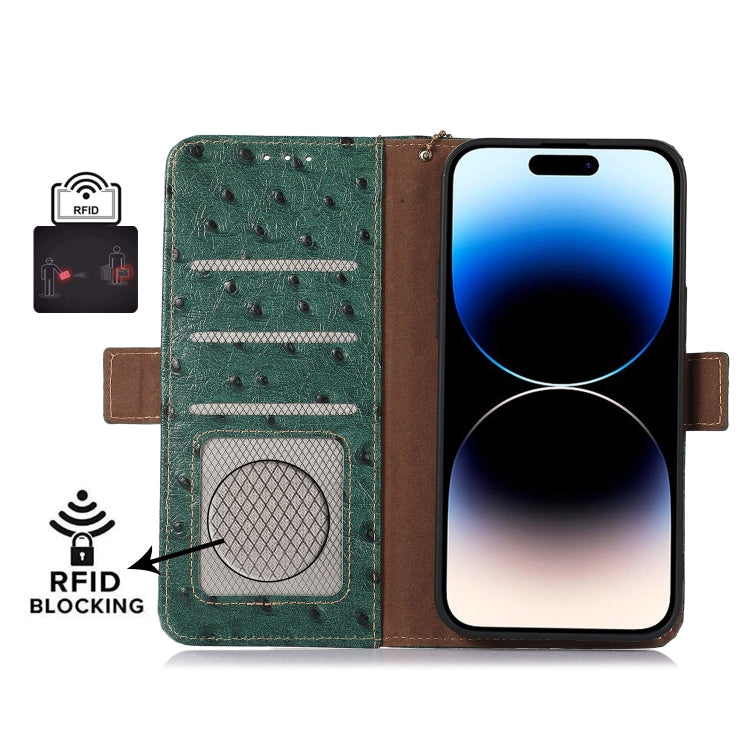 For Nokia XR21 Ostrich Pattern Genuine Leather RFID Phone Case(Green) - Nokia Cases by PMC TechLife | Online Shopping South Africa | PMC TechLife | Buy Now Pay Later Mobicred