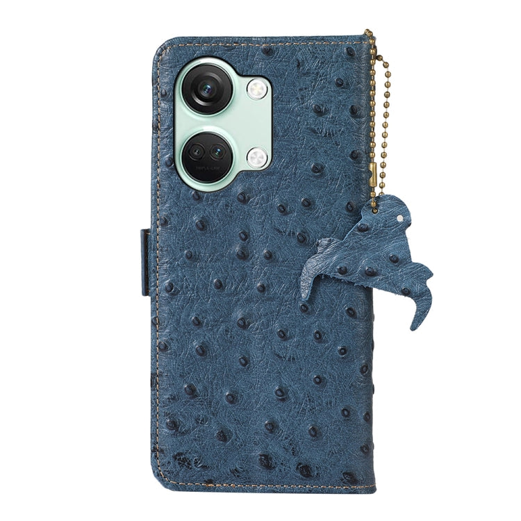 For OnePlus Nord 3 / Ace 2V Ostrich Pattern Genuine Leather RFID Phone Case(Blue) - OnePlus Cases by PMC TechLife | Online Shopping South Africa | PMC TechLife | Buy Now Pay Later Mobicred