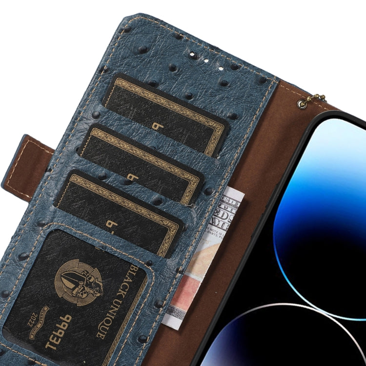 For OnePlus Nord 3 / Ace 2V Ostrich Pattern Genuine Leather RFID Phone Case(Blue) - OnePlus Cases by PMC TechLife | Online Shopping South Africa | PMC TechLife | Buy Now Pay Later Mobicred